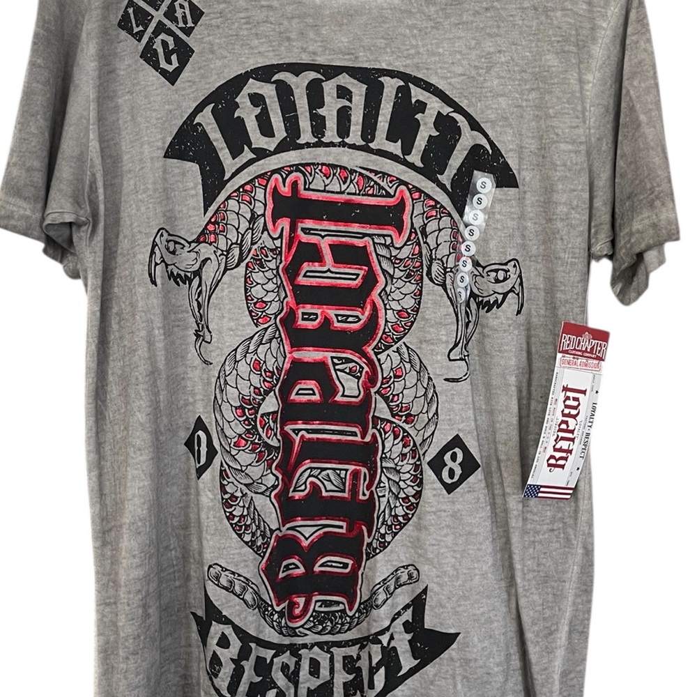 Red Chapter grey and red lightweight Loyalty Respect Snake Tee